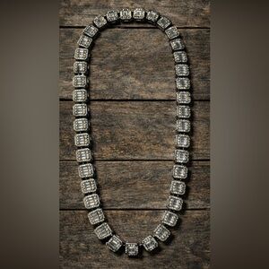 Black Stainless Steel Iced-Out Square Link Necklace | Tarnish-Resistant 18”